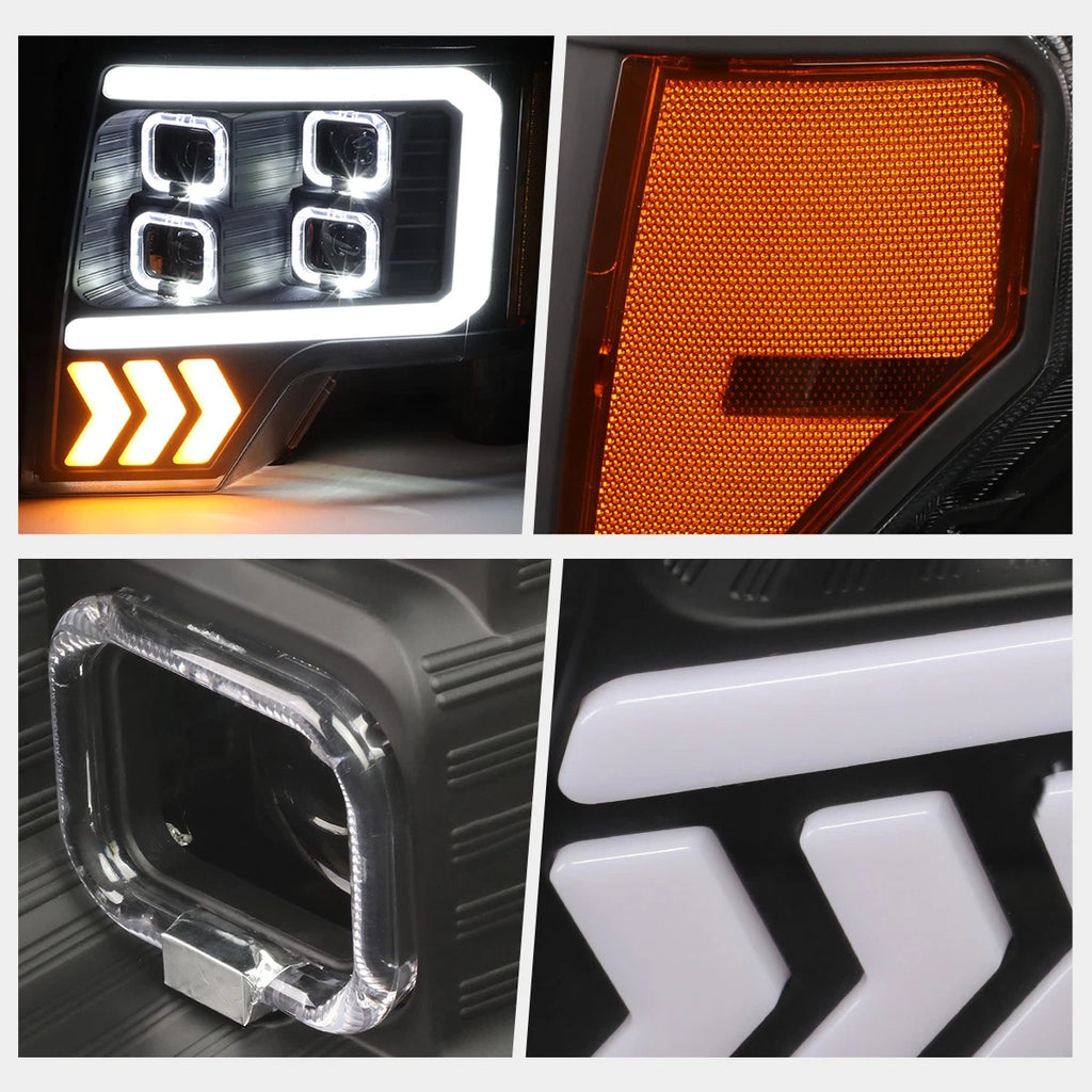 Quad LED DRL+Arrow Signal Projector Headlights for Ford F150 (2009–2014)