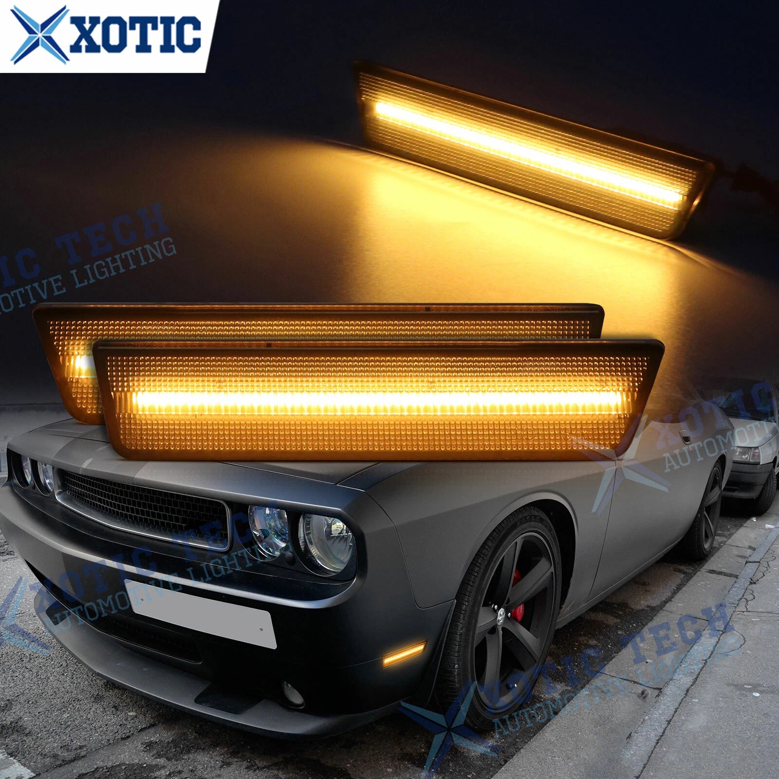 Smoked Amber LED Front Side Marker Lights for 2008–2014 Dodge Challenger