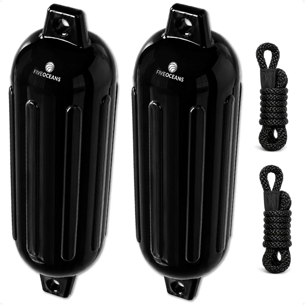 2-Pack Twin Eye Ribbed Boat Fenders 6.5 x 23 Inch, Black