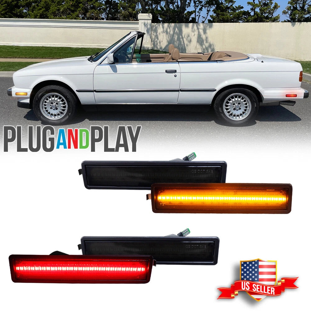 Set of 4 Smoke LED Bumper Side Marker Lights for BMW E30 E34 (1982–1996)
