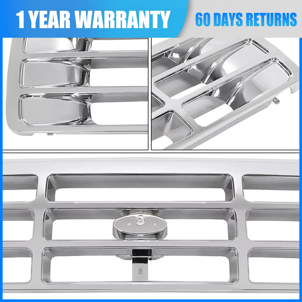 Chrome Front Bumper Grille for Ford F-150 (1992–1996) F-250 F-350 (1992–1997)