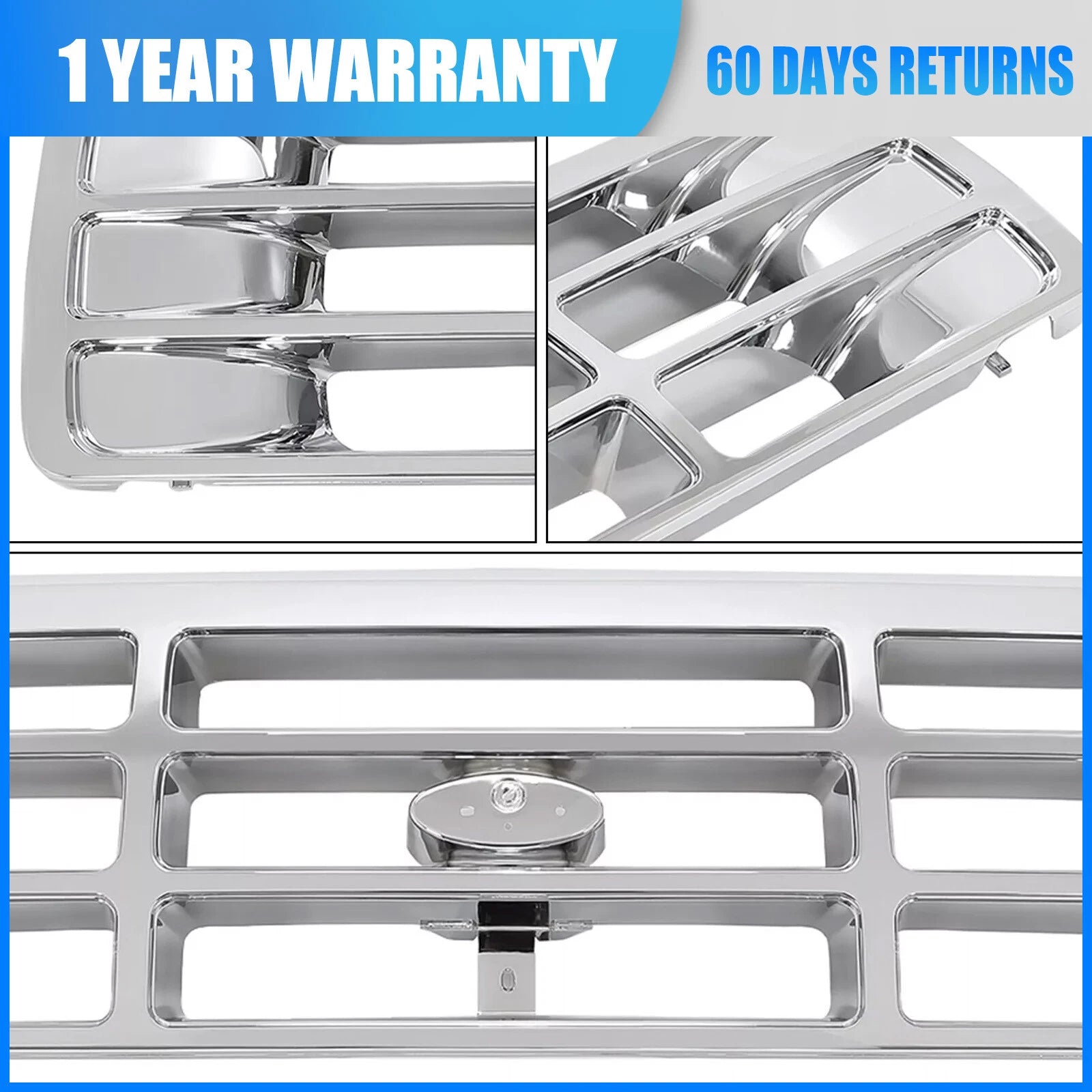 Chrome Front Bumper Grille for Ford F-150 (1992–1996) F-250 F-350 (1992–1997)