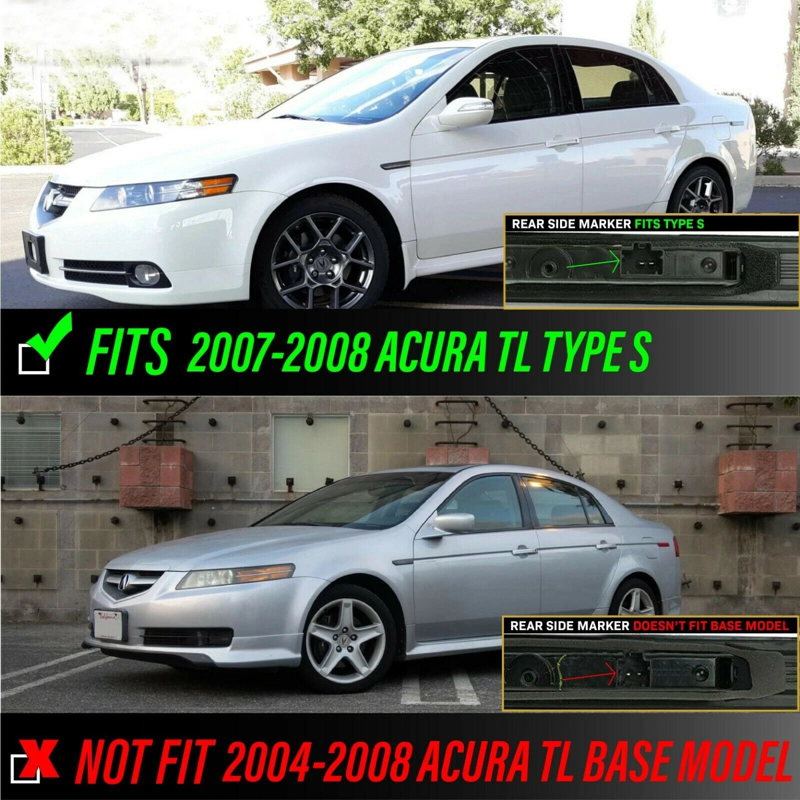 2X Smoked Red Rear Side Marker Lights for Acura TL (2007–2008)