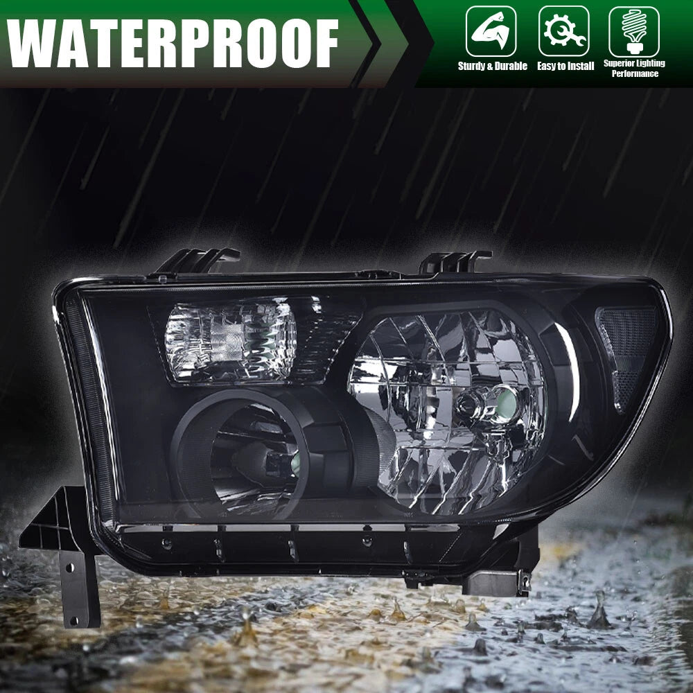 Set of 2 Black Shell Headlights for Toyota Tundra, Sequoia (2007–2017)