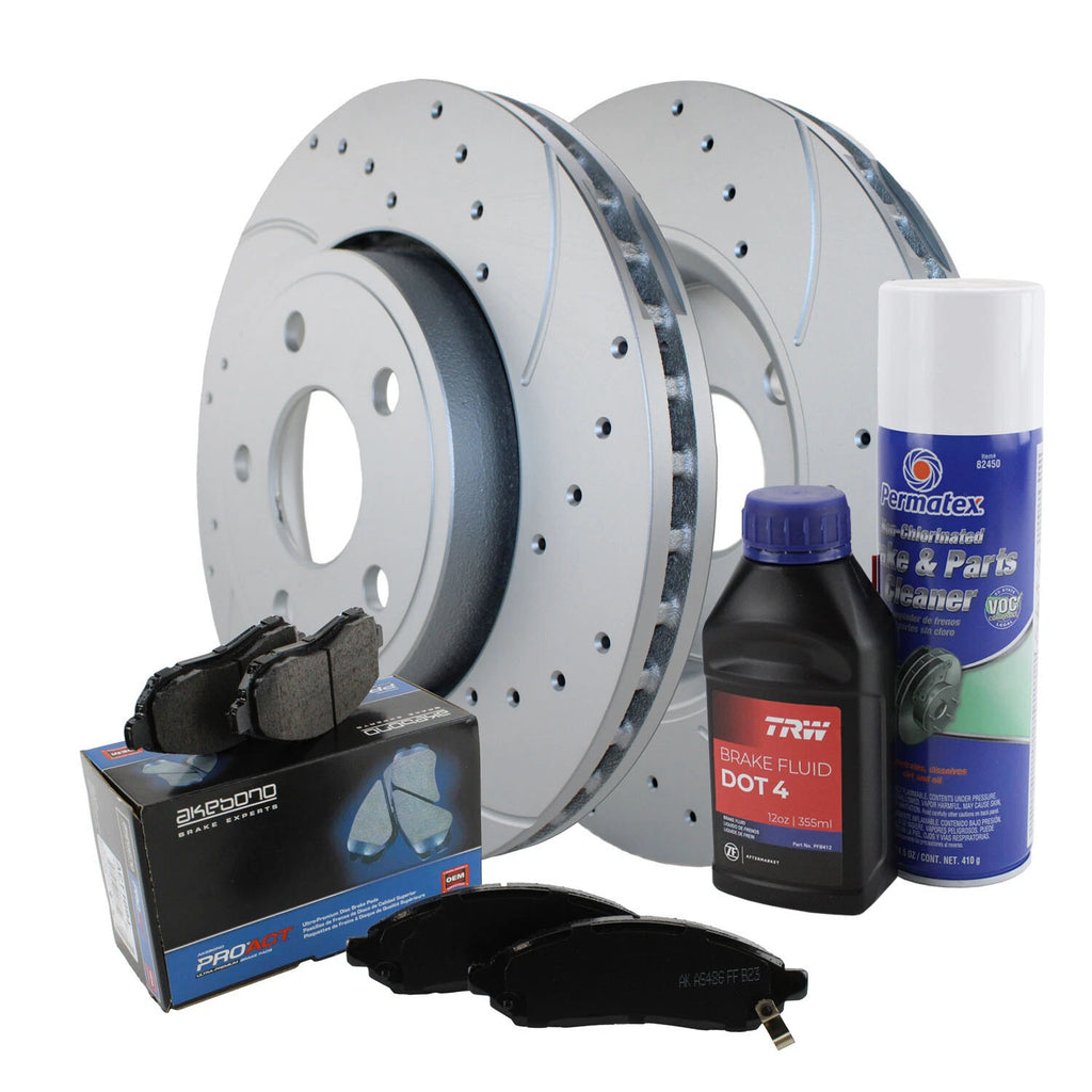 Front Brake Kit 330mm Drilled Rotors & Akebono Ceramic Pads for Dodge Jeep