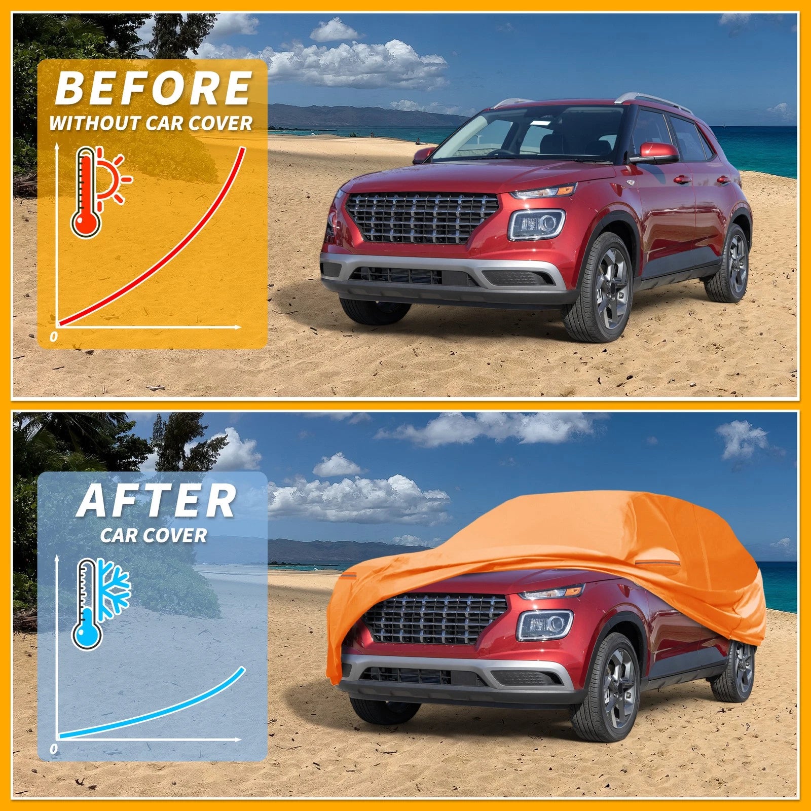 Waterproof Car Cover for Hyundai Venue (210D-PU, All Weather, Orange)