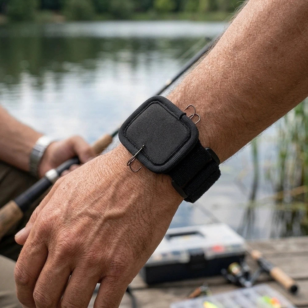 Adjustable Fishhook Storage Wristband with Hanging Plate for Anglers