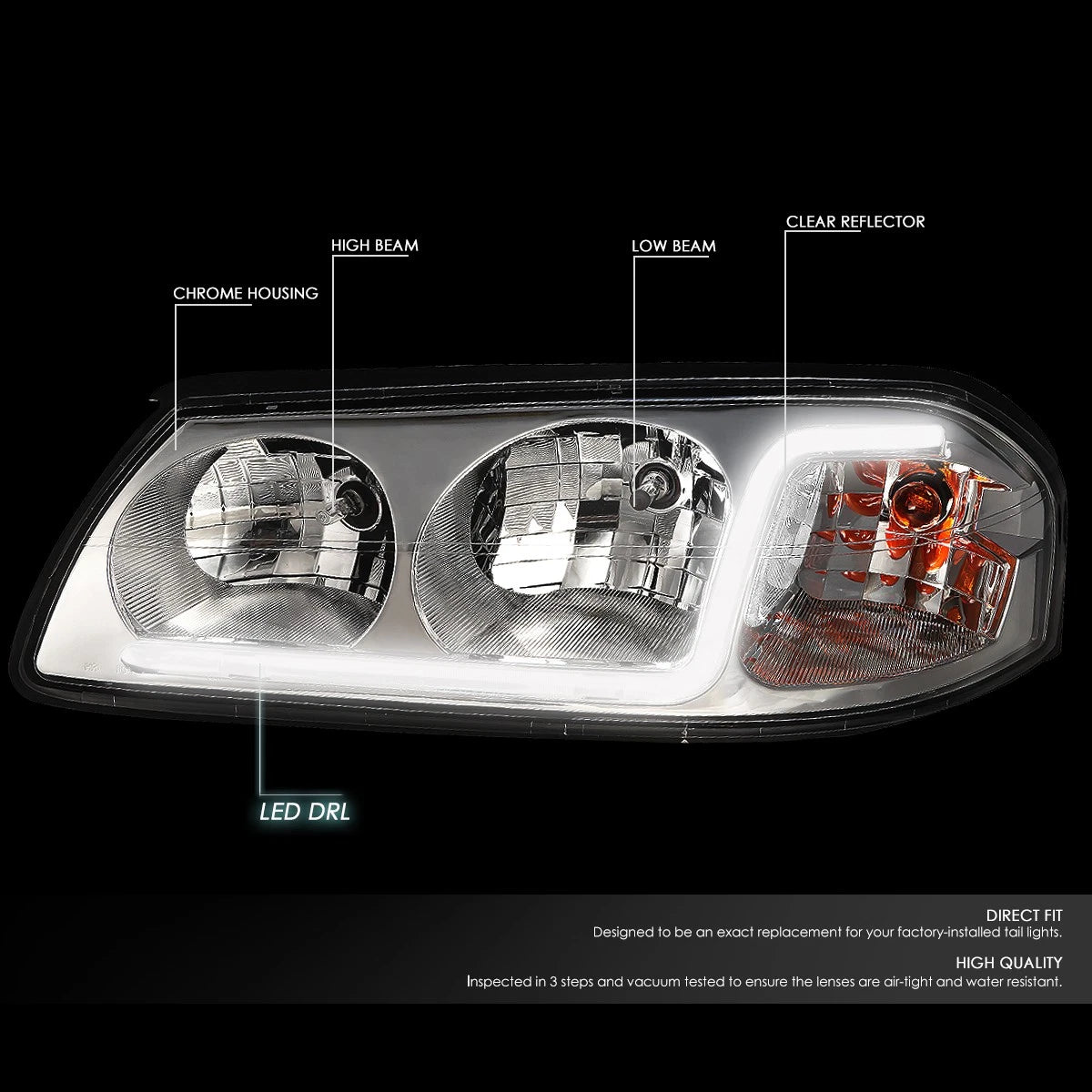 LED DRL Tube Chrome Clear Signal Headlights for Chevy Impala (2000–2005)