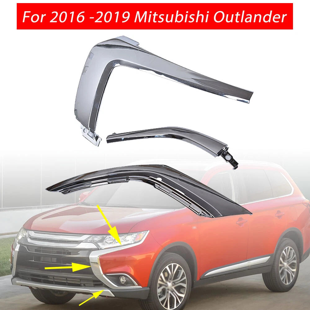 Set of 2 Front Bumper Chrome Trim Molding for Mitsubishi Outlander (2016–2020)