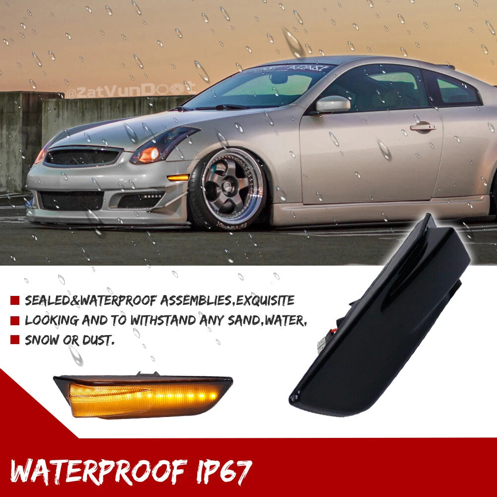 2X Amber LED Front Bumper Side Marker Lights for Infiniti G35 Coupe (2003–2007)