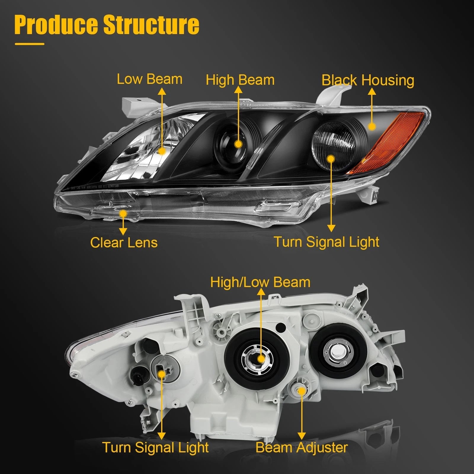 Headlights for Toyota Camry (2007–2009) Black Housing