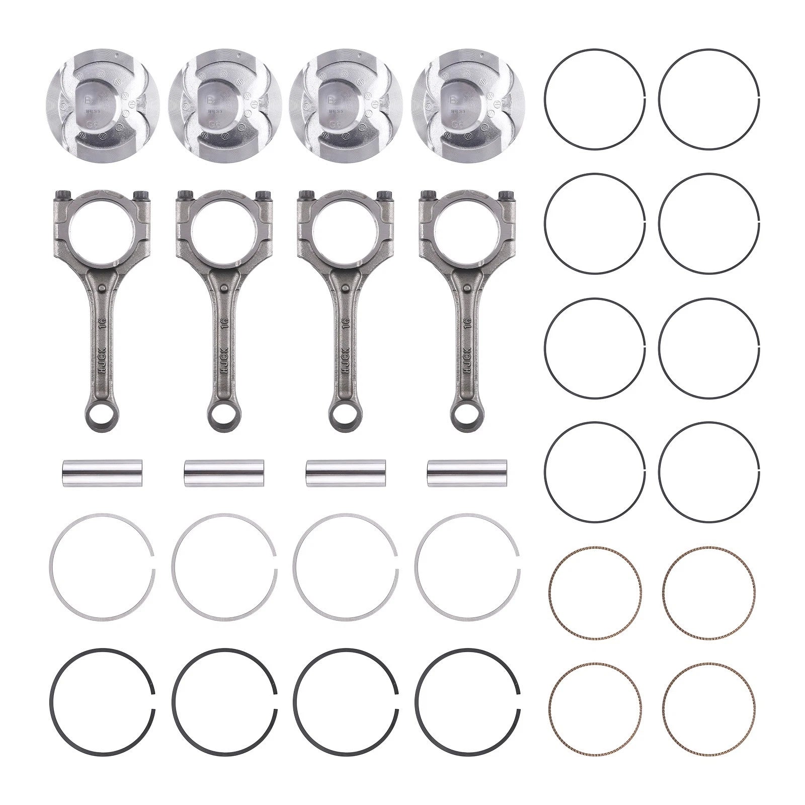 Set of 4 Connecting Rod Pistons for Hyundai Accent, Kia Rio (2012–2016)