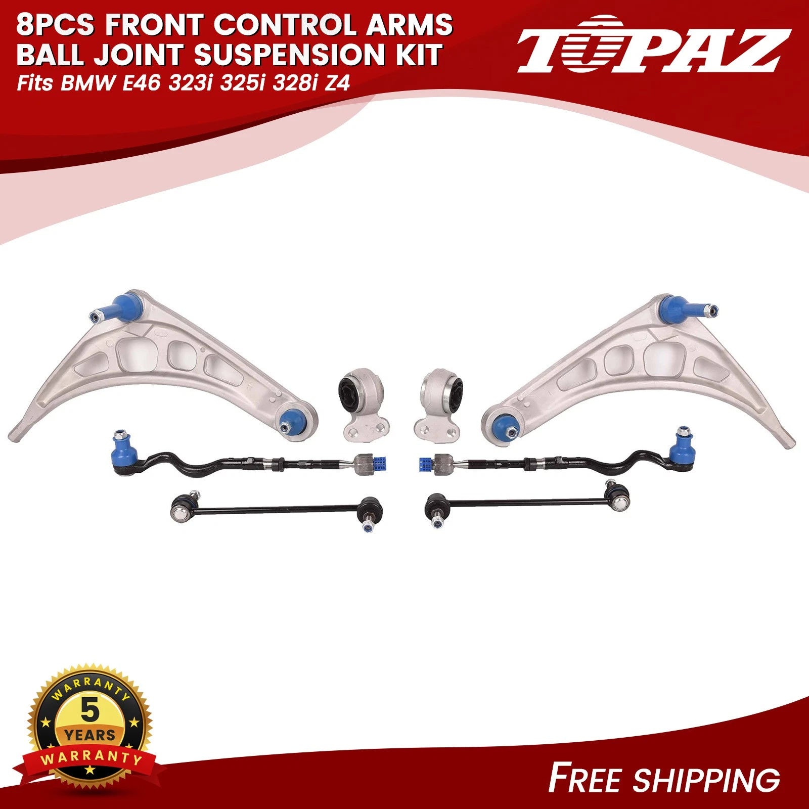 Set of 8 Front Control Arms Ball Joint Suspension Kit for BMW E46 (1998–2006)