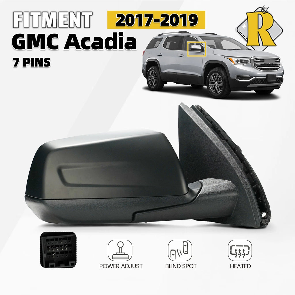 Right Side Door Mirror for GMC Acadia (2017–2019) Power, Heated, Blind Spot, 7 Pins