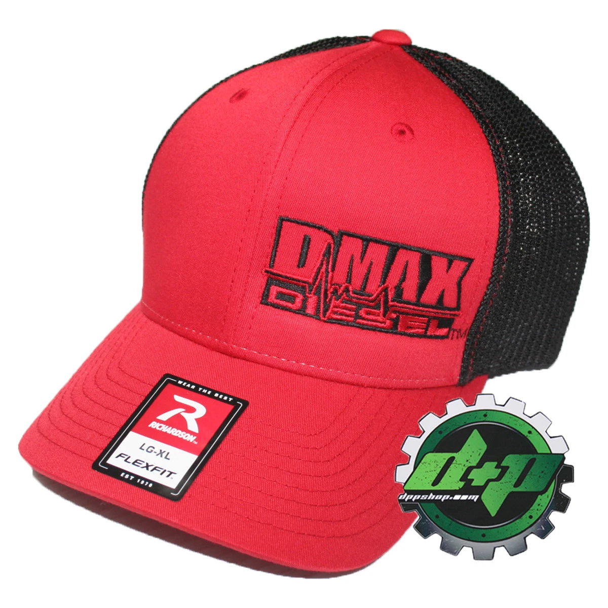 Duramax Diesel Flexfit Hat for DMAX Truck (L/XL) - Red Black Mesh Back