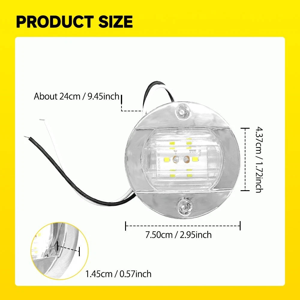 8X Round White LED Navigation Lights for Marine Boats (Universal)