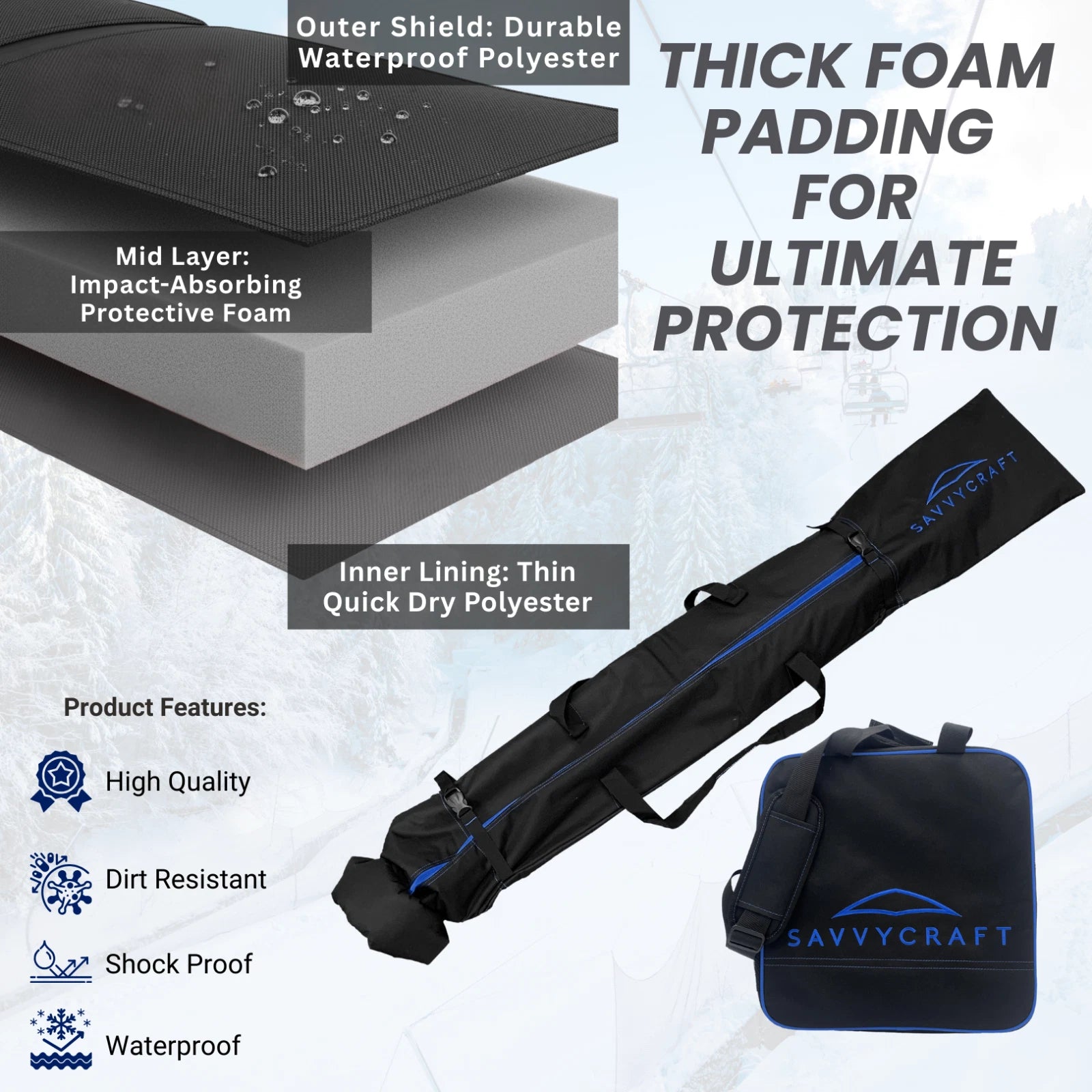 Set of 2 Heavy Duty Waterproof Ski and Boot Bags for Travel