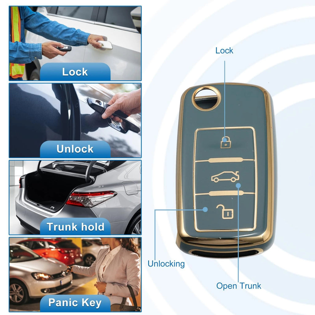 Silicone Key Fob Case Cover for Volkswagen Tiguan (2010–2017) - Blue