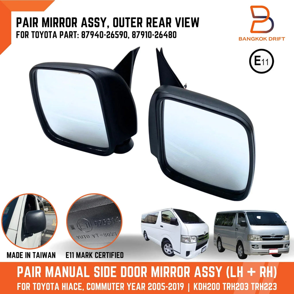 Black Manual Wing Mirror for Toyota Hiace Commuter (2005-2019)