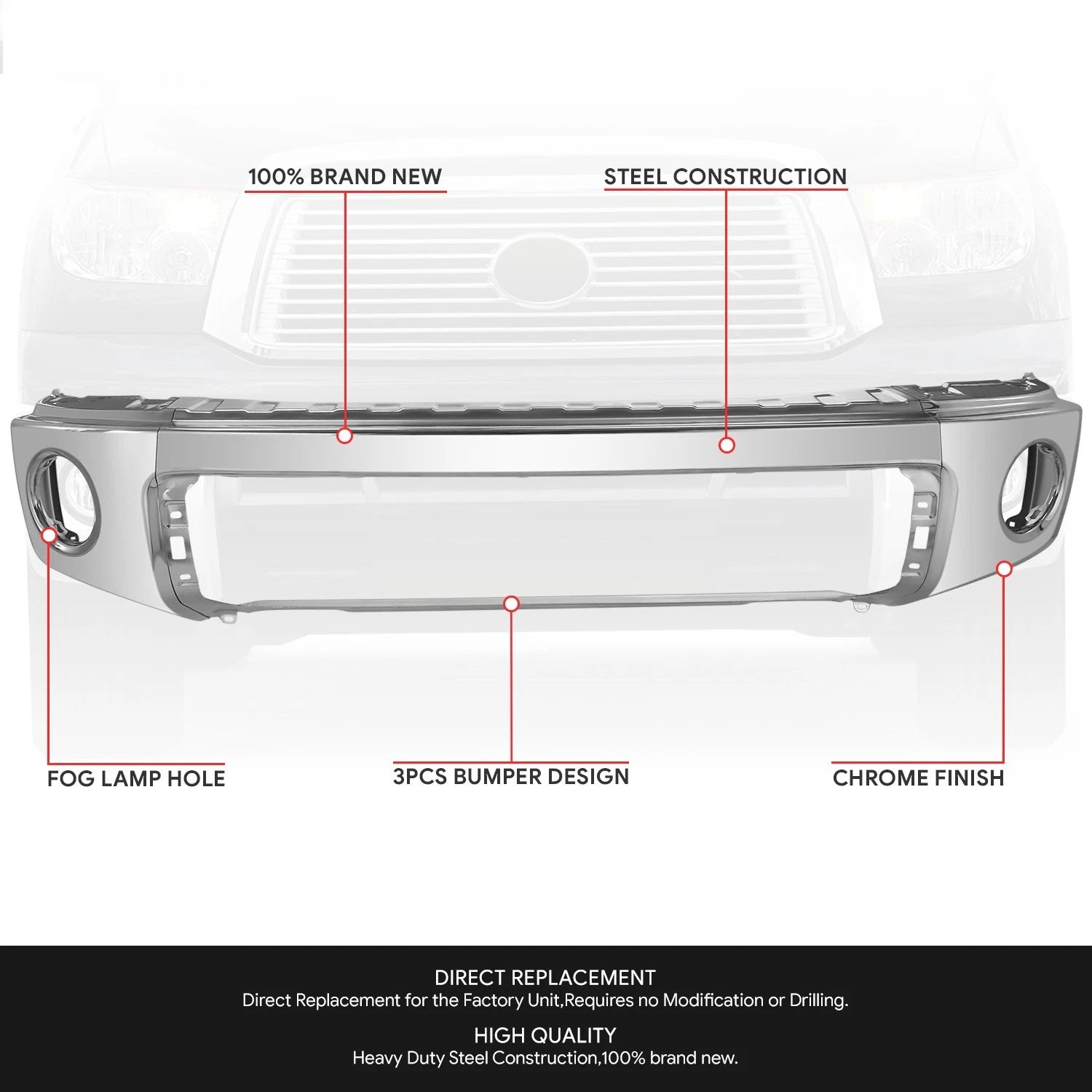 Chrome Front Bumper Face Bar for Toyota Tundra (2007–2013)