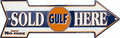 Gulf Sold Here Metal Arrow Sign for Garage Decor (20" x 6")