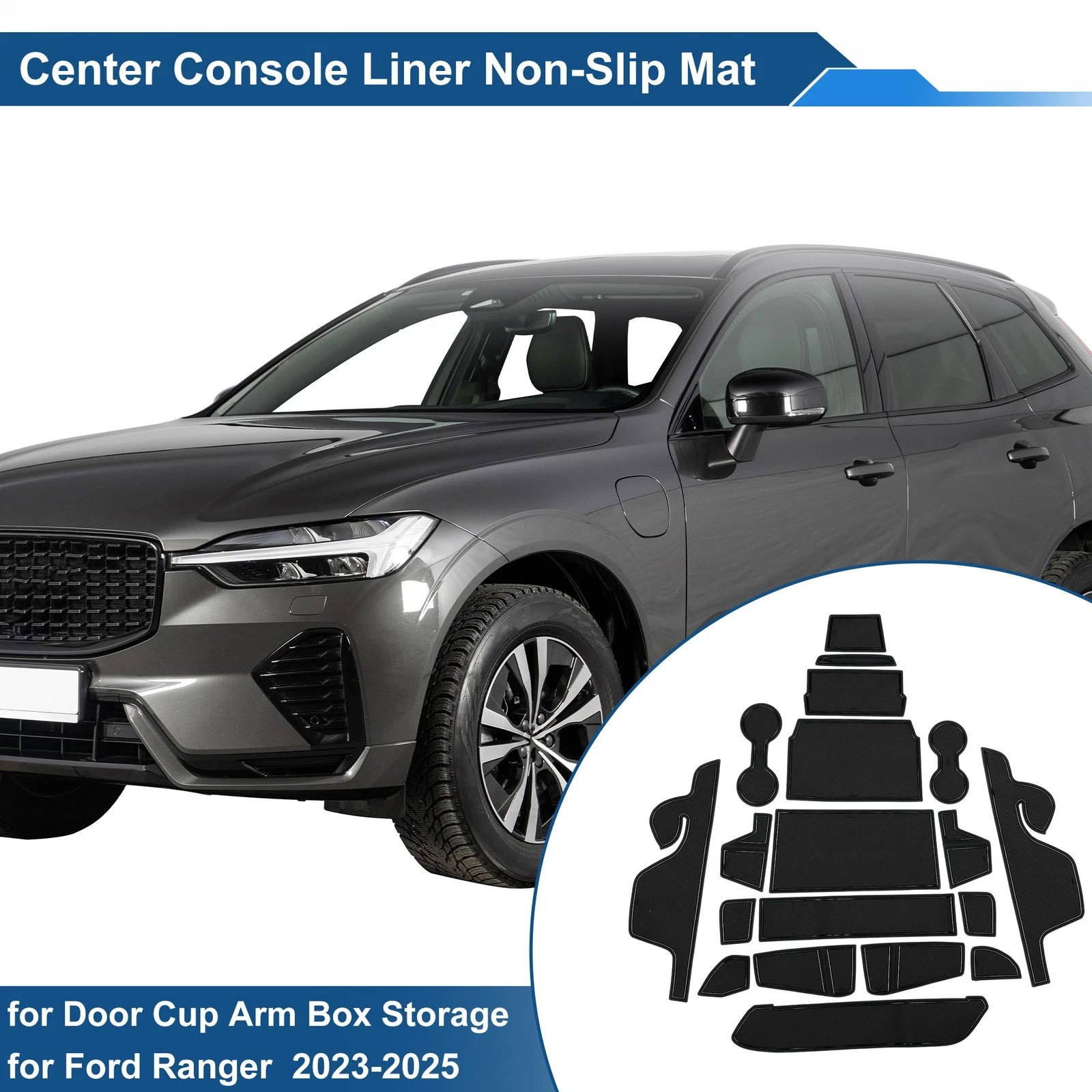 19 Pcs Non-Slip Mat for Ford Ranger (2023–2025) PVC Black