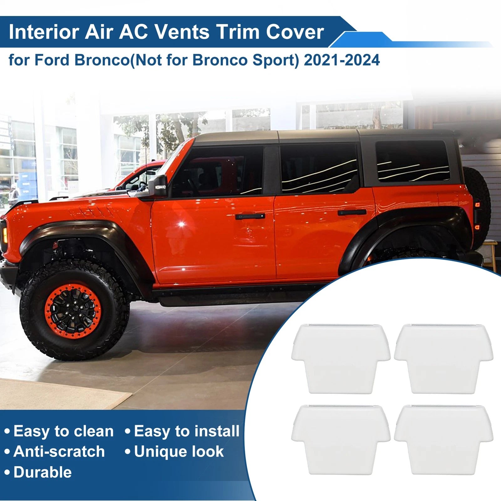 Set of 4 Air Condition Outlet Vent Trim Cover Frames for Ford Bronco (2021–2024)