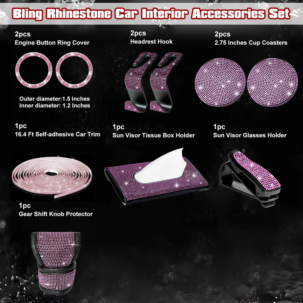 Bling Diamond Engine Button Ring Gear Shift Cover for Pink (2019-2024)