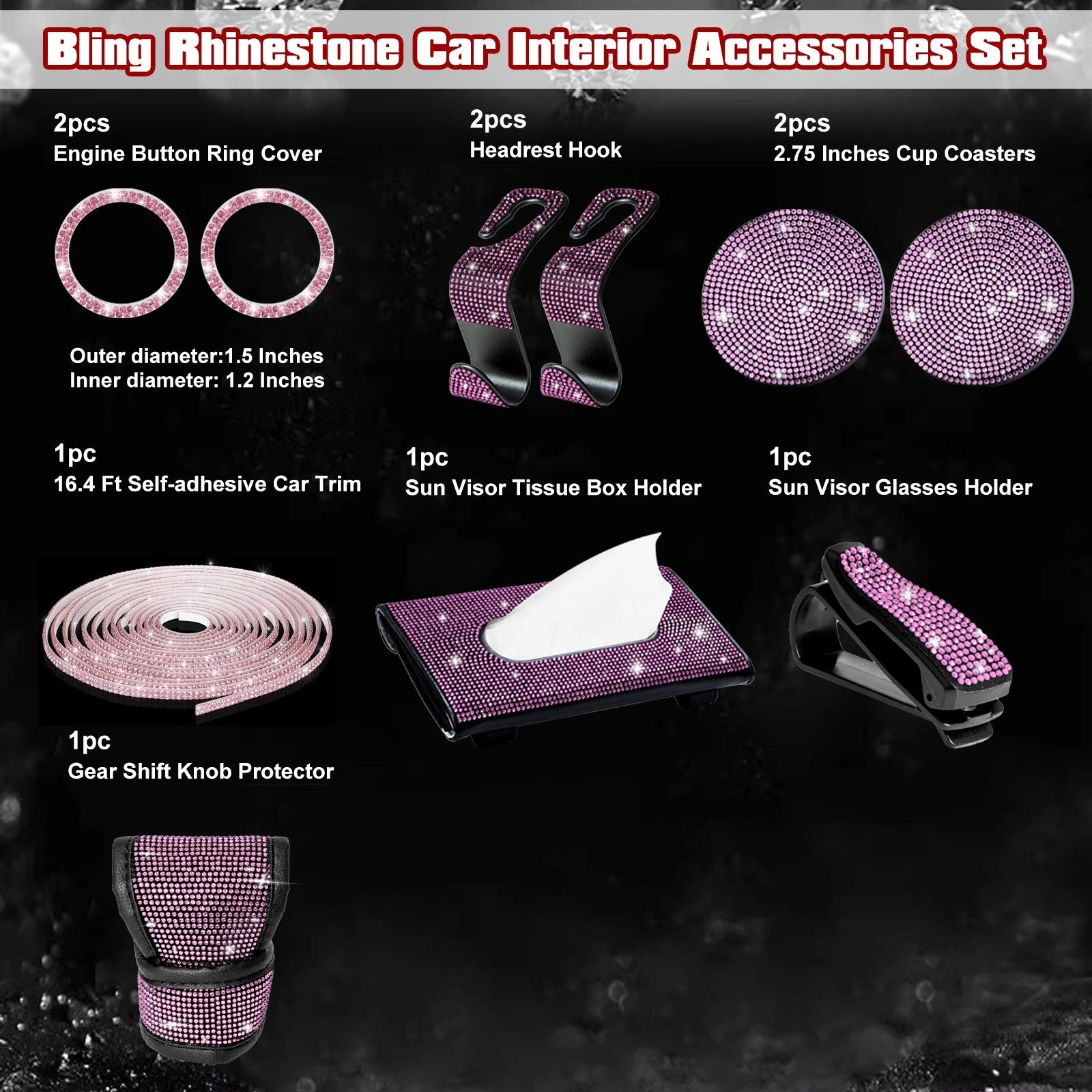 Bling Diamond Engine Button Ring Gear Shift Cover for Pink (2019-2024)