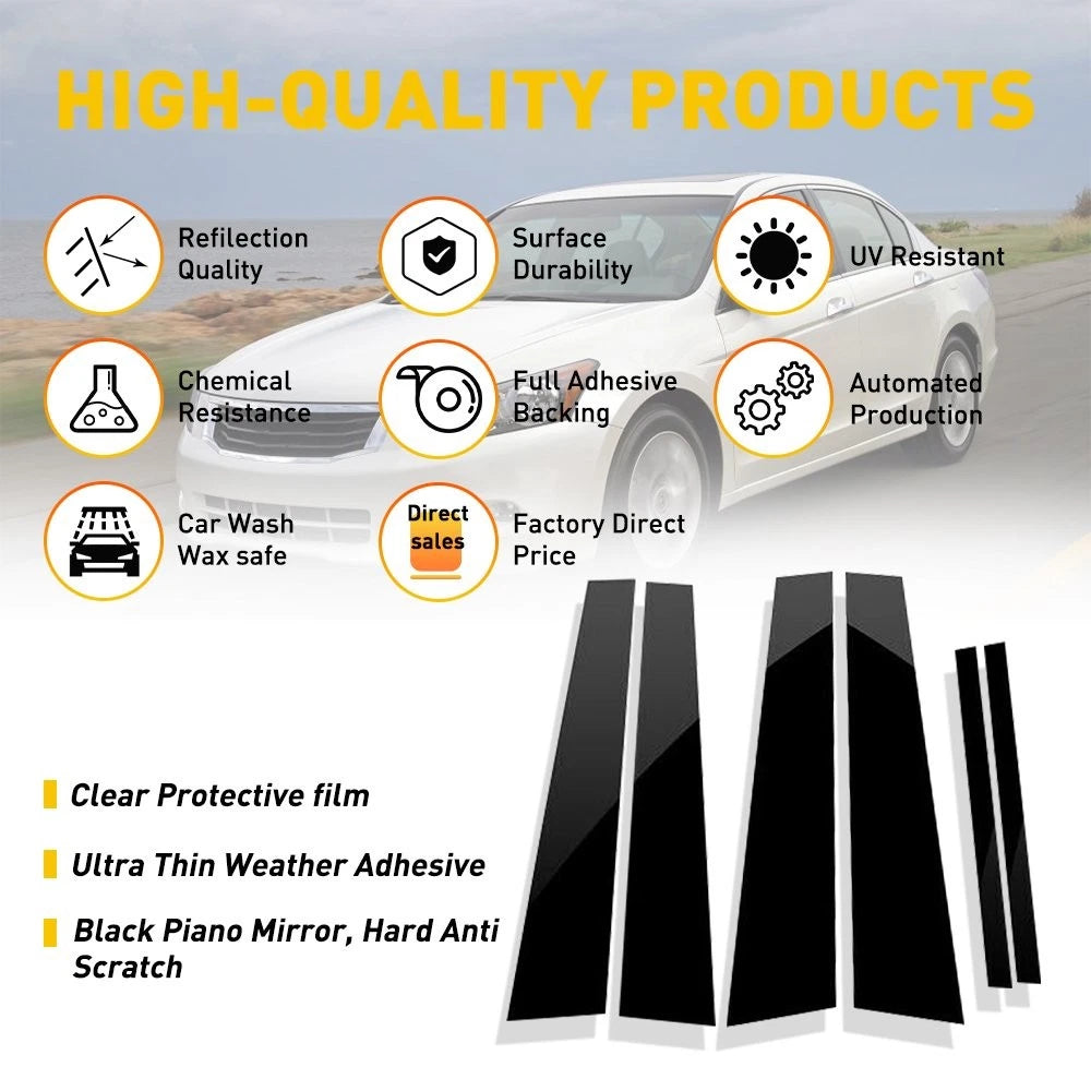 6pc Black Pillar Posts for Honda Accord (2013–2017) Door Trim Cover
