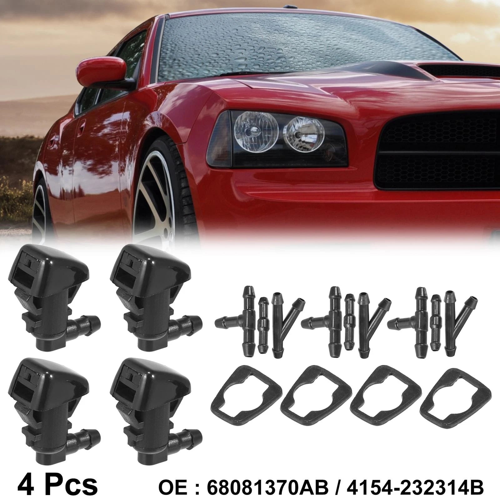 Set of 4 Front Windshield Washer Nozzles for Jeep Cherokee (68081370AB)