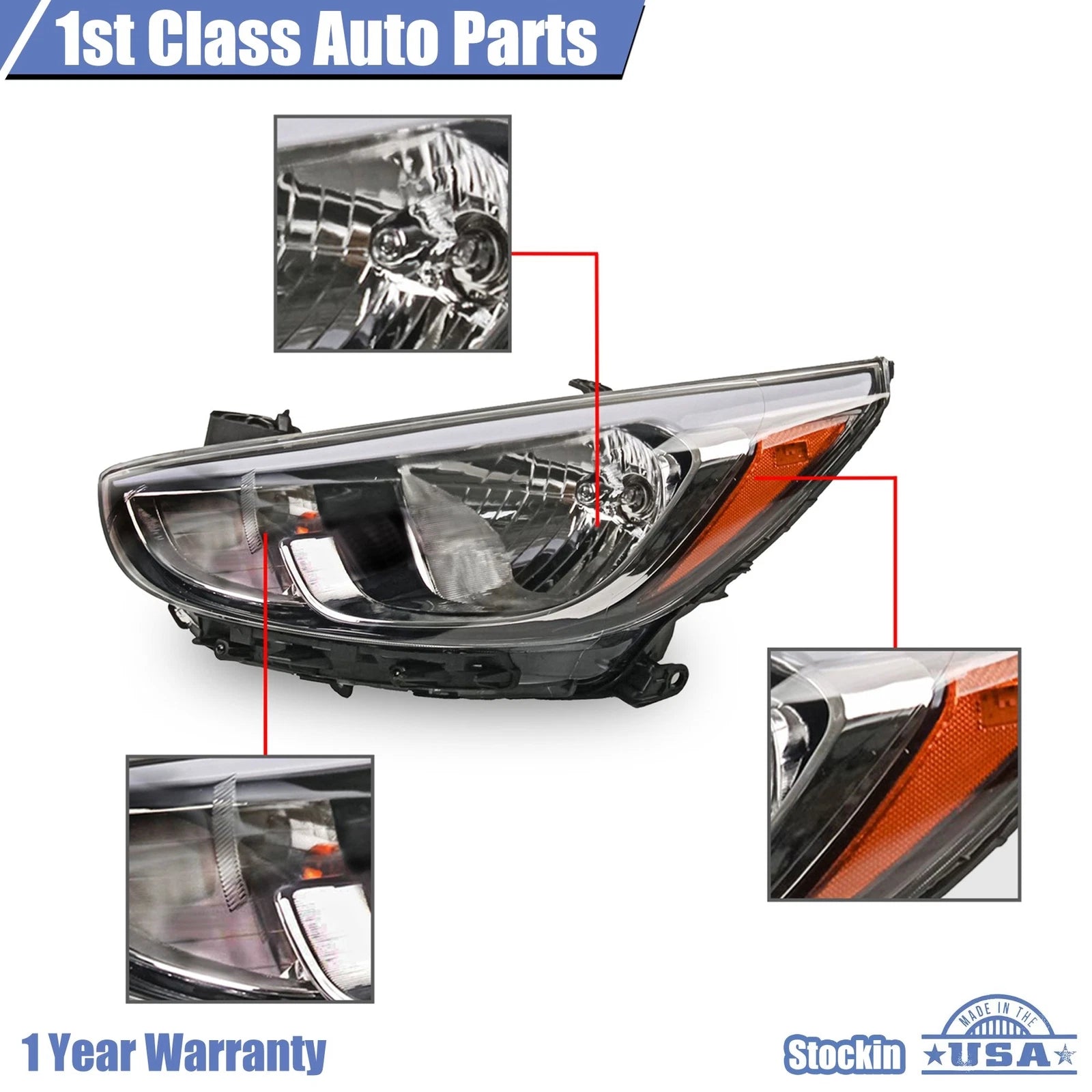 Headlight Assembly Driver Left for Hyundai Accent (2015-2017)