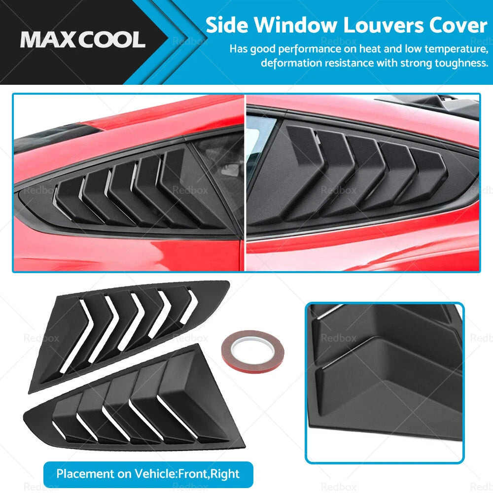 2X Side Window Louvers Sun Shade Cover for Ford Mustang (2015–2022)
