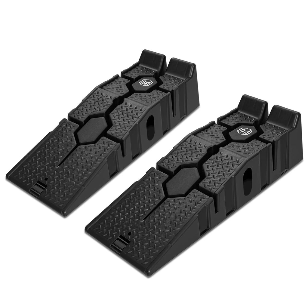 2X 7" Lift Black Wheel Chock for Vehicle Ramp (Fits Most 2.5 Ton Loads)
