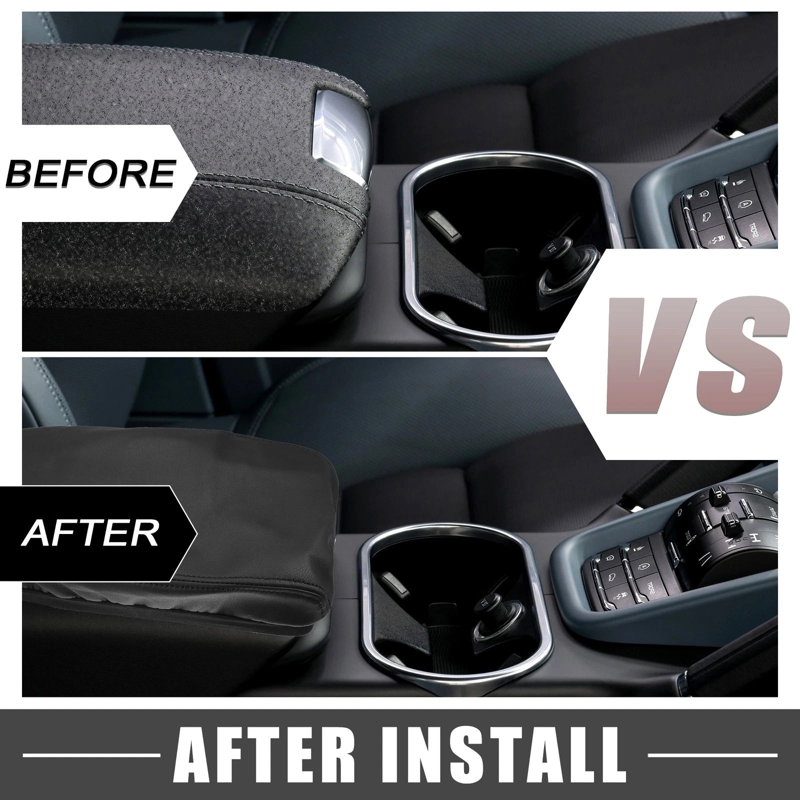 Center Console Armrest Cover for Toyota Highlander (2008–2013) Faux Leather Black