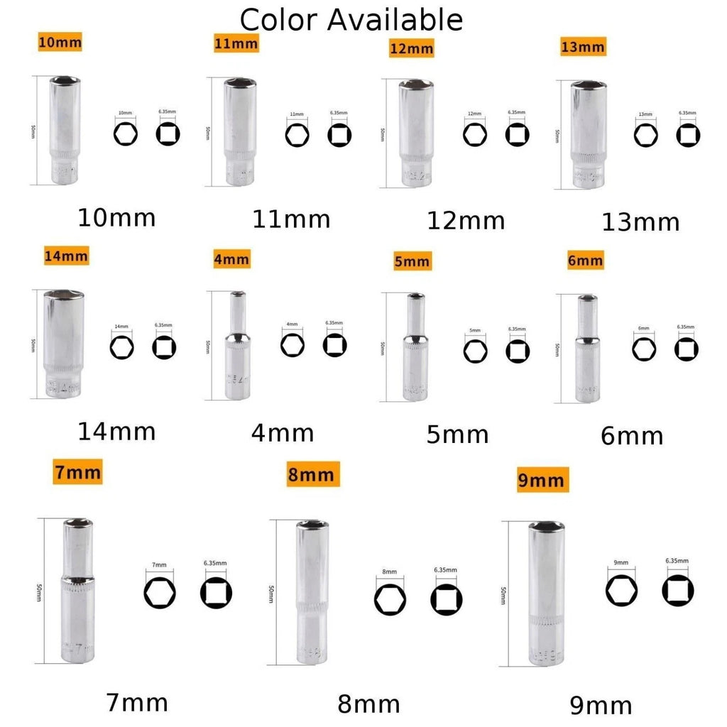 1PC 4-14mm Deep Socket Adapter for 1/4 Inch Hex Socket Wrench