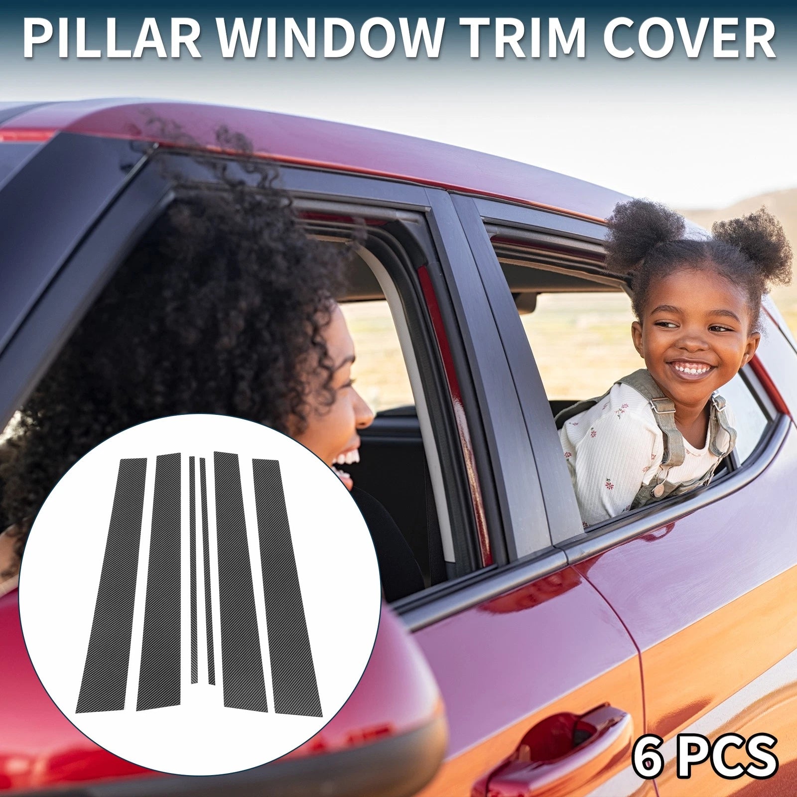 Set of 6 Door Pillar Window Trim for Toyota 4Runner (2003–2009) Carbon Fiber