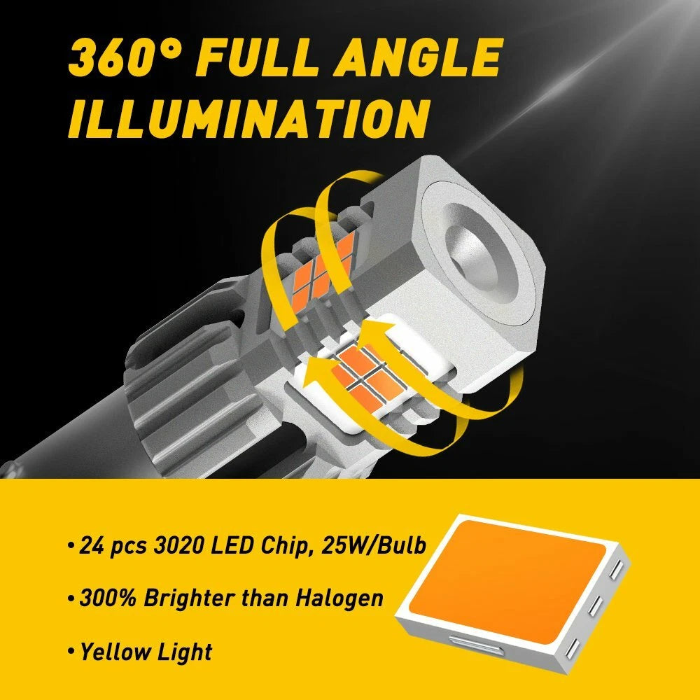 2X Amber LED Turn Signal Bulbs for Cars (1156 P21W BA15S)