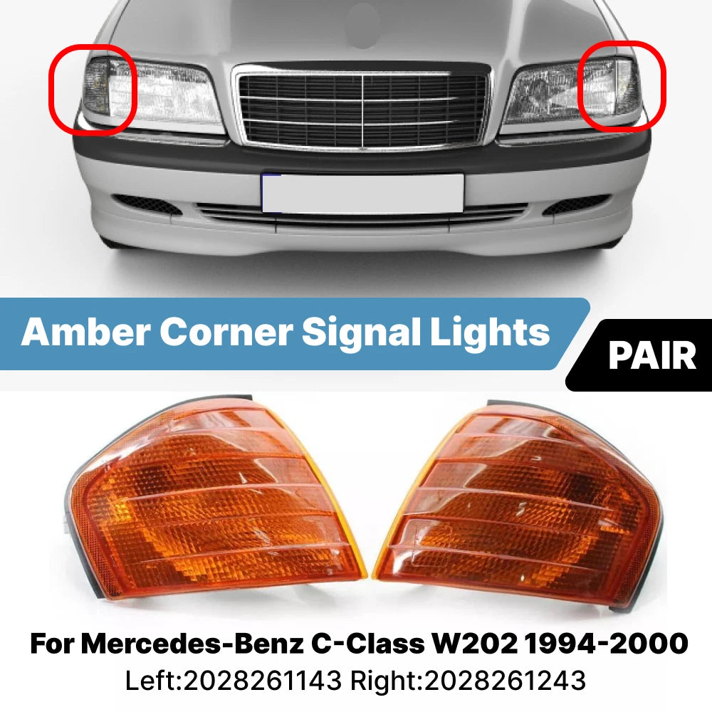 Pair Amber Front Corner Parking Signal Lights for Mercedes C-Class W202 (1994–2000)