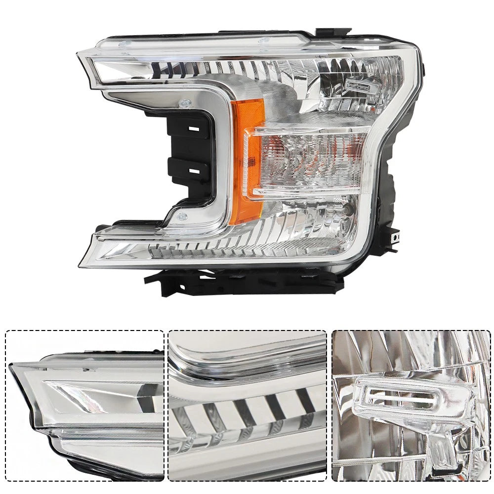 Halogen Headlight Assembly for Ford F150 (2018–2020) Left/Driver Side Chrome