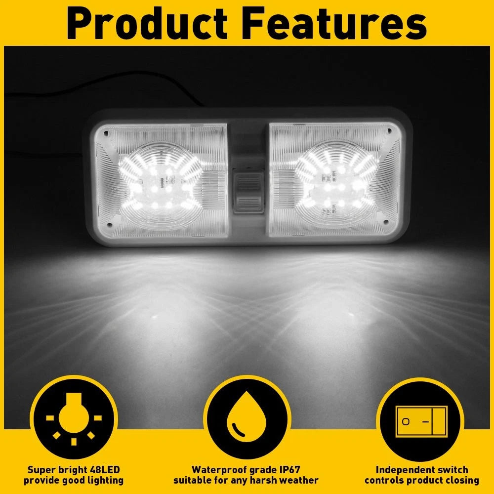 LED Ceiling Fixture Double Light Dome for RV Camper Trailer (12V)