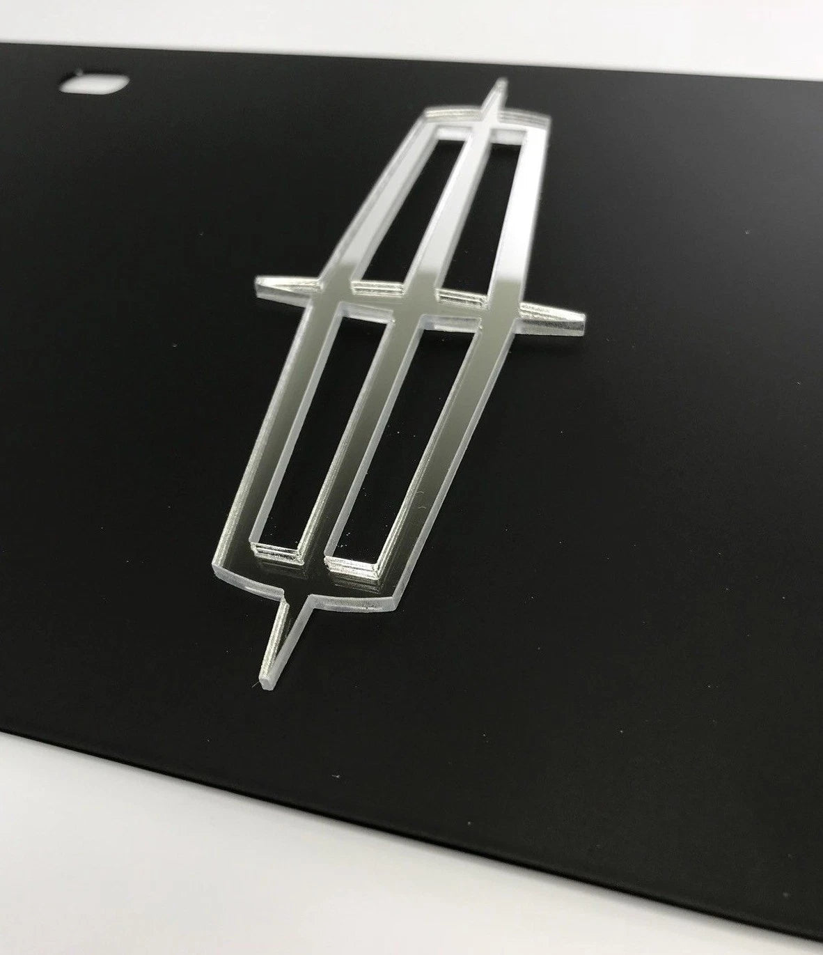 License Plate Emblem Mirrored Black Steel for Lincoln Town Car (1986–2011)