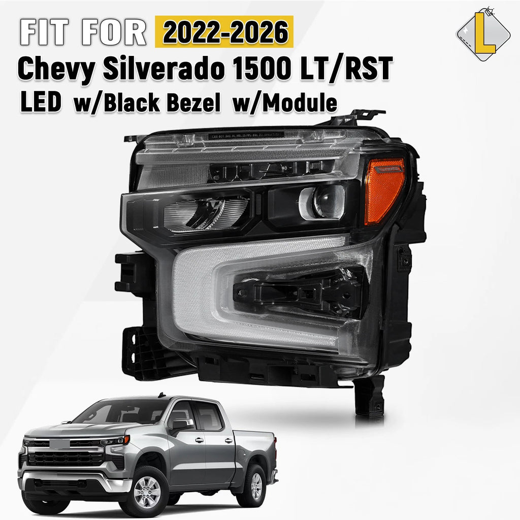 Full LED Headlight LH for Chevy Silverado 1500 (2022–2026) Black Bezel