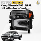 Full LED Headlight LH for Chevy Silverado 1500 (2022–2026) Black Bezel