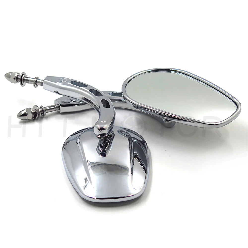 Chrome Tapered Teardrop Rearview Long Stem Mirrors for Harley Motorcycle