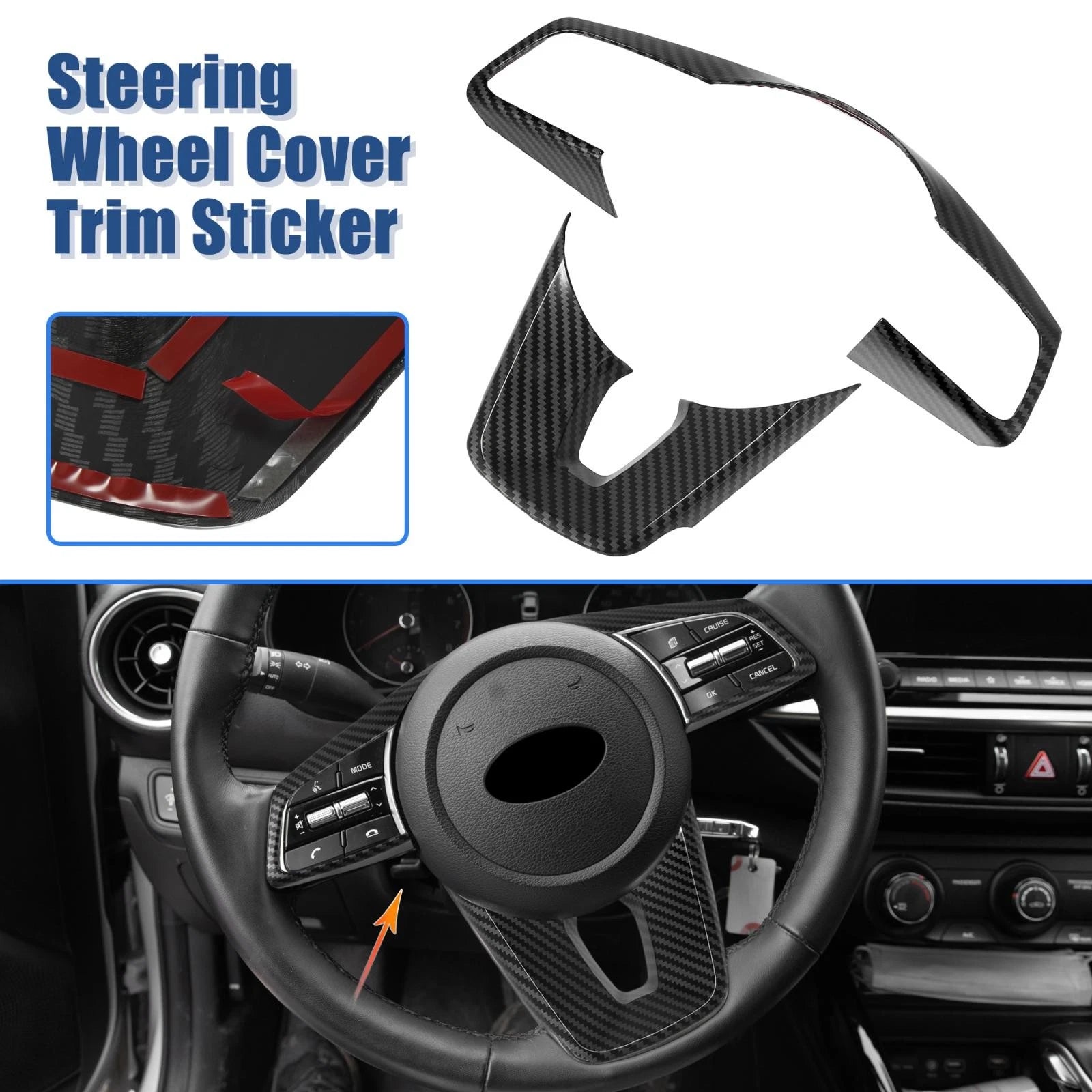 2pcs Carbon Fiber Steering Wheel Cover Trim for Kia 