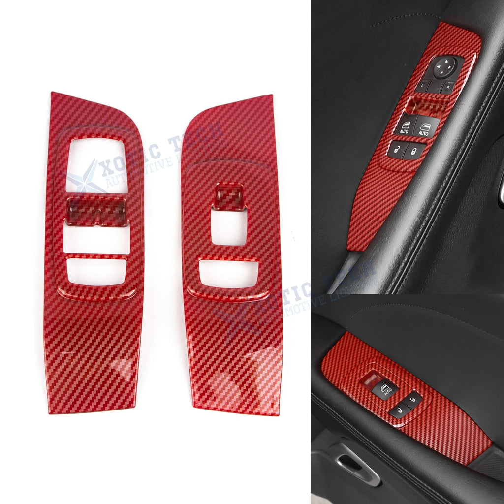 Red Carbon Fiber Door Window Lift Button Panel Trim for Dodge Challenger (2015–2024)