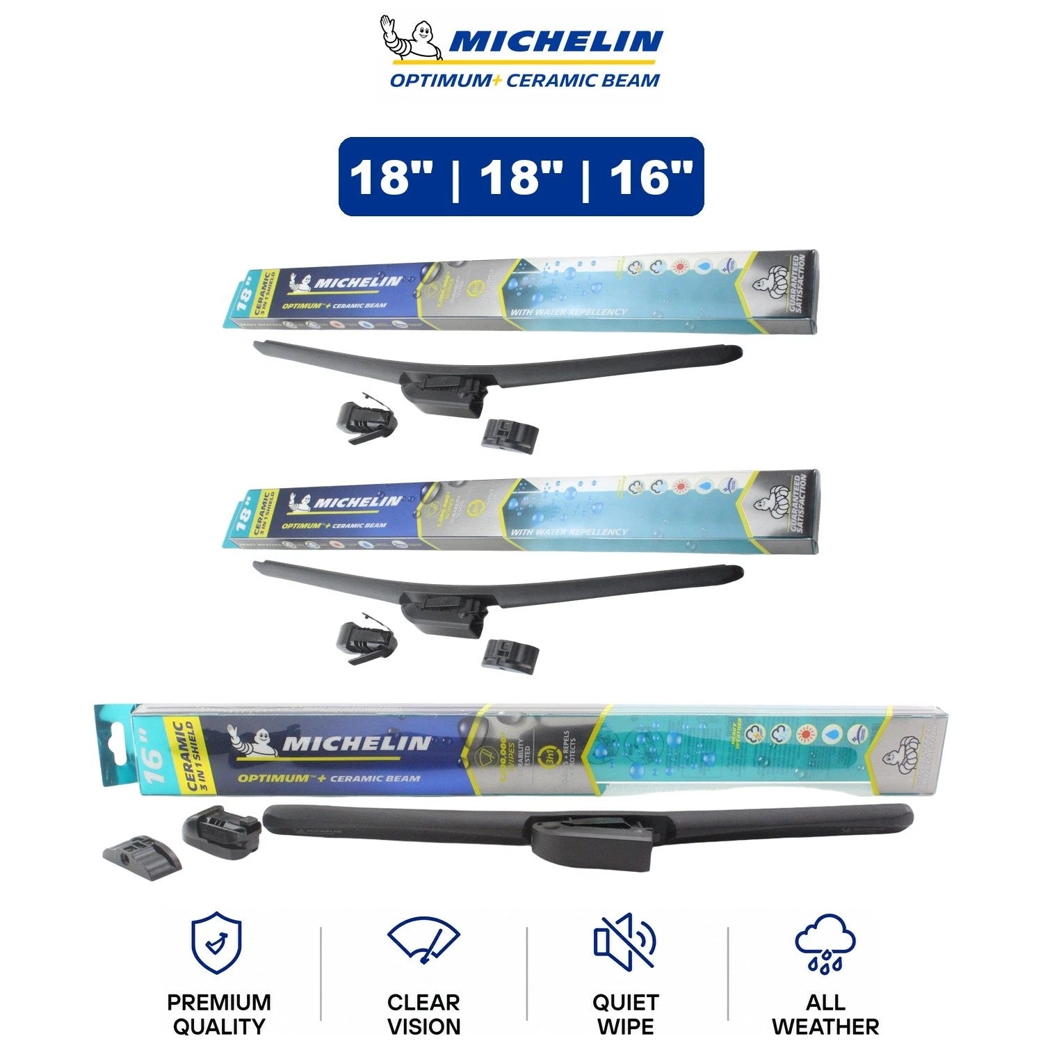 Set of 3 Michelin Optimum+ Ceramic Beam Wiper Blades for LX450 (1996–1997)