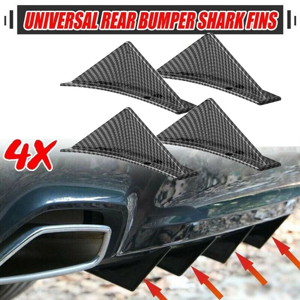 4X Rear Bumper Diffuser Shark Fin Spoiler Lip Splitter Carbon Fiber