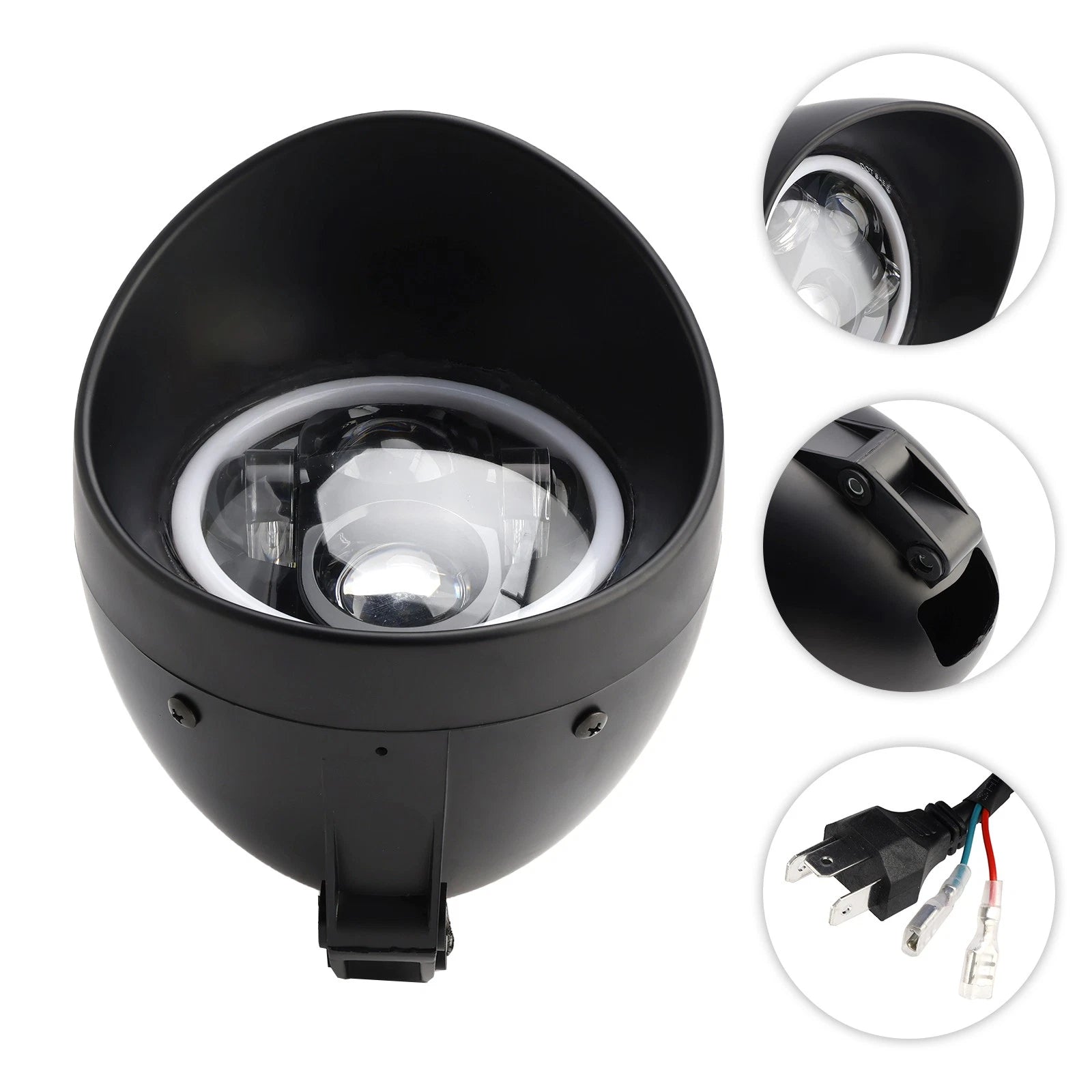 5.75" Motorcycle Spotlight Headlight Fog 4-Bulbs Black for Motorcycle Scooter